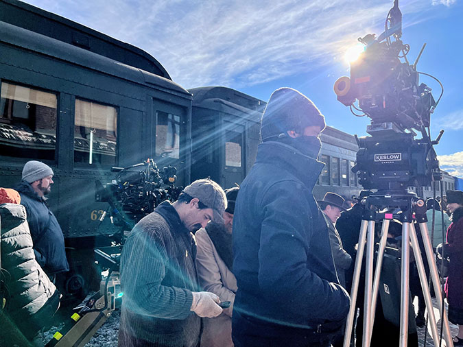 The crew filming outside the Butte depot on a cold November afternoon   The crew filming outside the Butte depot on a cold November afternoon
