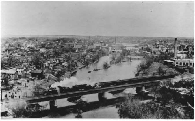 A CB&Q train crossing the Fox River on the former Chicago and Aurora route in Aurora  A CB&Q train crossing the Fox River on the former Chicago and Aurora route in Aurora