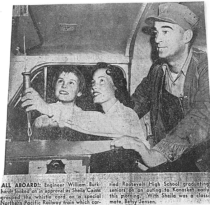 William Burkhardt Jr. shows two high school students how to pull the whistle cord in the locomotive in 1957.  William Burkhardt Jr. shows two high school students how to pull the whistle cord in the locomotive in 1957.