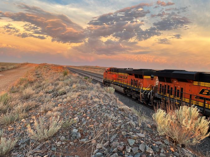 A BNSF train on the Clovis Subdivision  A BNSF train on the Clovis Subdivision