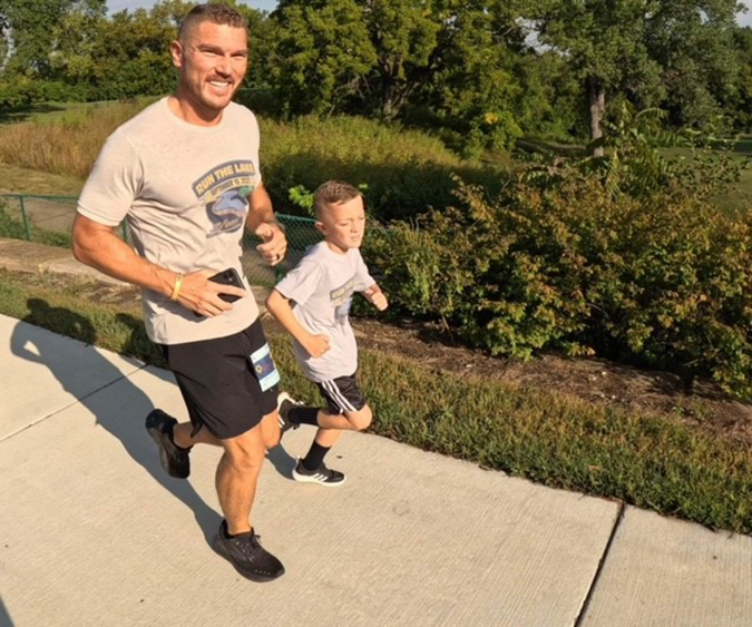 Hufferd and his son ran a 10K together.  Hufferd and his son ran a 10K together.