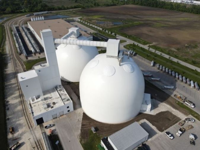 Two sugar storage domes in Montgomery Illinois. On average, the domes have a capacity for about 140 million pounds of sugar, which is equivalent to about 660 railcars.  Two sugar storage domes in Montgomery Illinois. On average, the domes have a capacity for about 140 million pounds of sugar, which is equivalent to about 660 railcars.